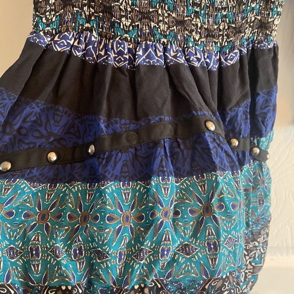 Ramy Brook silk patchwork print studded smocked mini dress size XS‎ - Picture 3 of 8